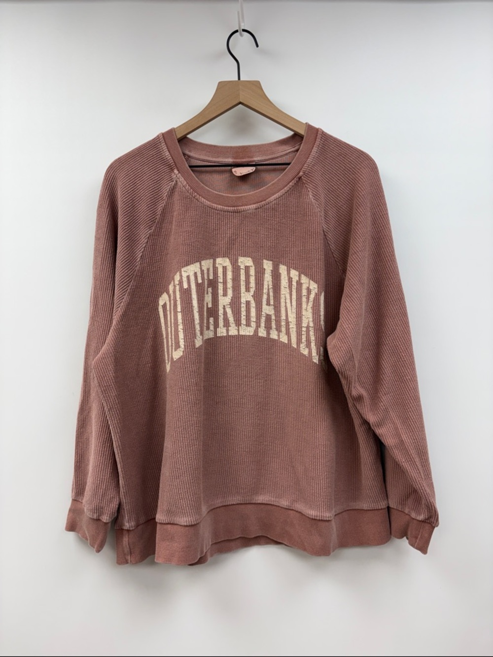Arula Outerbanks Graphic Ribbed Oversized Pullover Sweatshirt Lounge Mauve XL